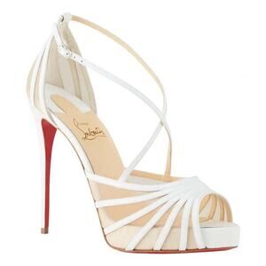 Christian Louboutin Filamenta 120 White Nude Mesh Cross Ankle Strap Heel Pump 42